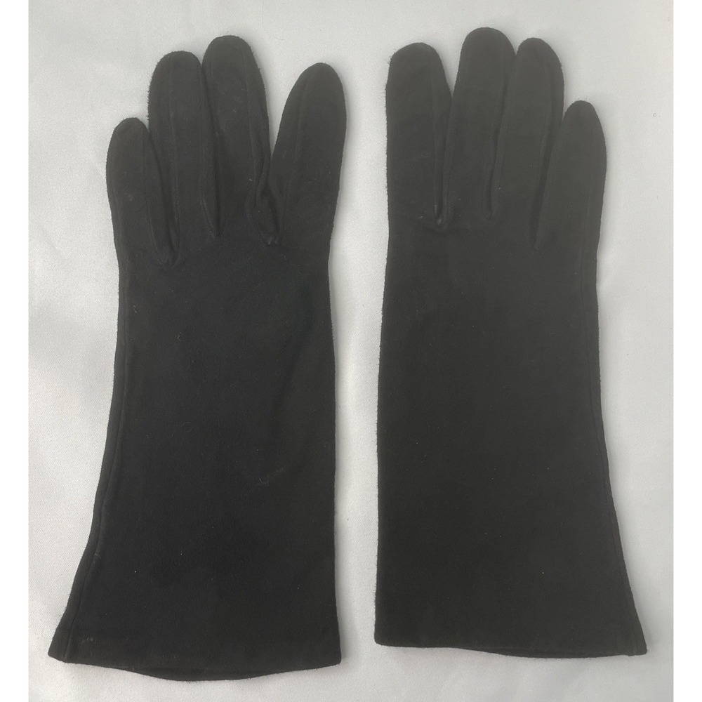 Women's Black Suede Gloves Silk Lined Size 6-1/2 Made in Italy Ann Taylor